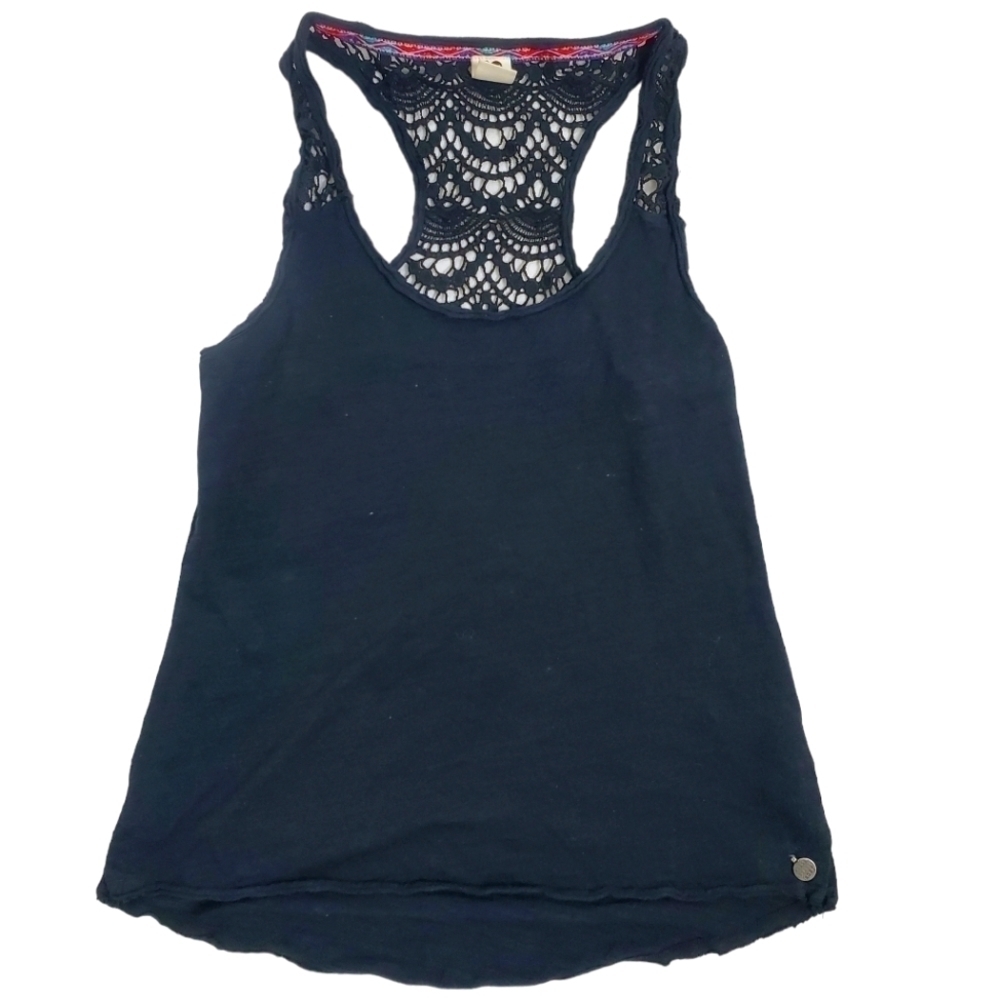 Roxy Black Tank Top with Crotchet Racer Back Size Small